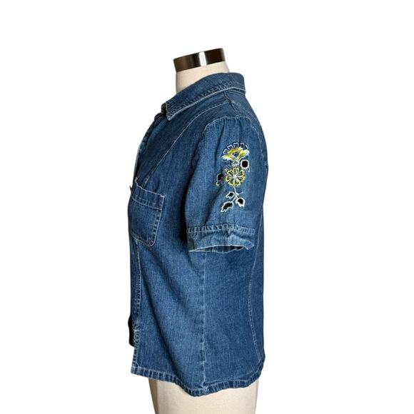 Vintage Ease Sport Embroidered Floral Paisley Cutout Denim Shirt Womens 10 - Picture 3 of 8